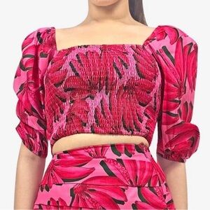 HT 360 Collective Smocked Puff Sleeve Top in Fruit Print Fuchsia size XS